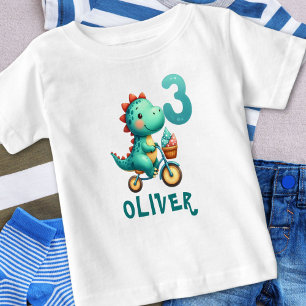 Camiseta Dinossauro Fofo com Bicicleta 3º Aniversário