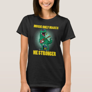 Camiseta dinossauro fofo com músico legal de guitarra
