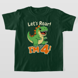 Camiseta Dinossauro Fofo de 4º Aniversário Rugido Verde Lar