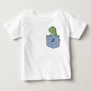 Camiseta Dinossauro Fofo Espiando do Bolso com inicial
