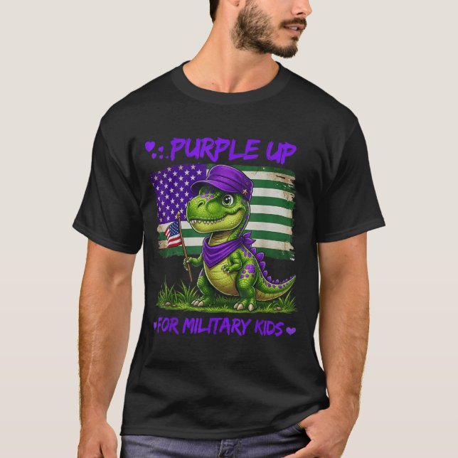 Camiseta Dinossauro Fofo Roxo Dia Mês do Militar (Frente)