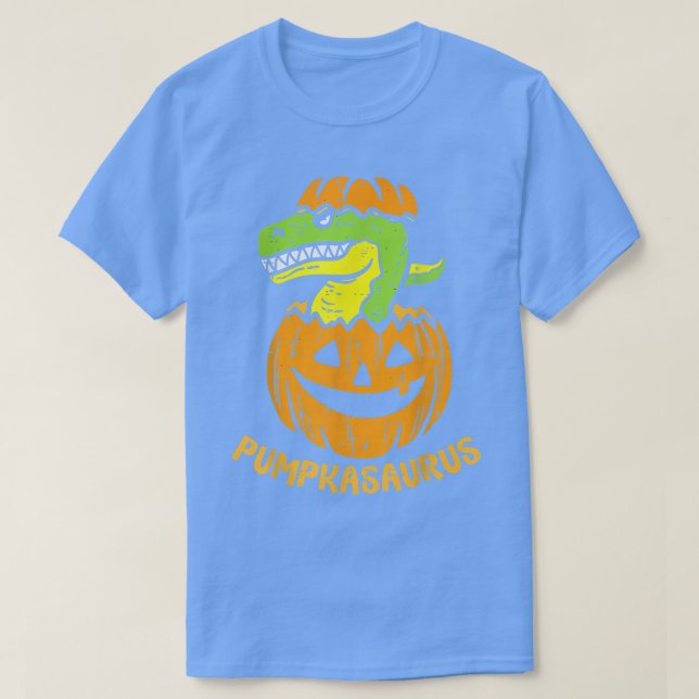 Camiseta Dinossauro Halloween Pumpkasaurus Crianças Engraça (Frente do Design)