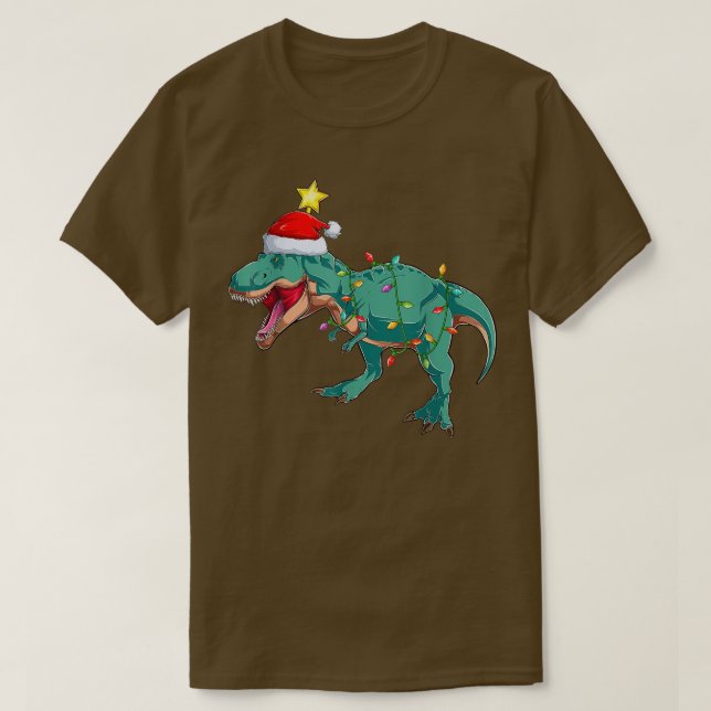 Camiseta Dinossauro Iluminação Árvore Xmas Correspondente D (Frente do Design)