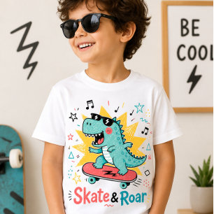 Camiseta Dinossauro Infantil Patinação Skate & Roar Dino Le