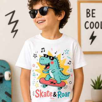 Camiseta Dinossauro Infantil Patinação Skate & Roar Dino Le