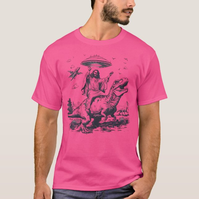Camiseta Dinossauro Jesus Andando A Rex Alienígena Espachan (Frente)