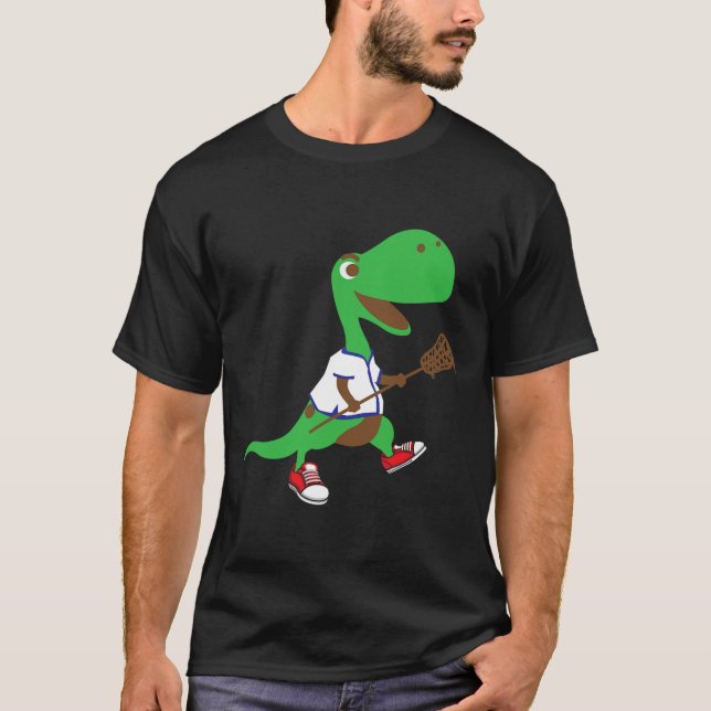 Camiseta Dinossauro Jogando Lacrosse Cool Equipe De Dinossa (Frente)