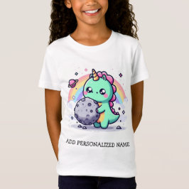 Camiseta Dinossauro Kawaii segurando um Asteroide! Crianças