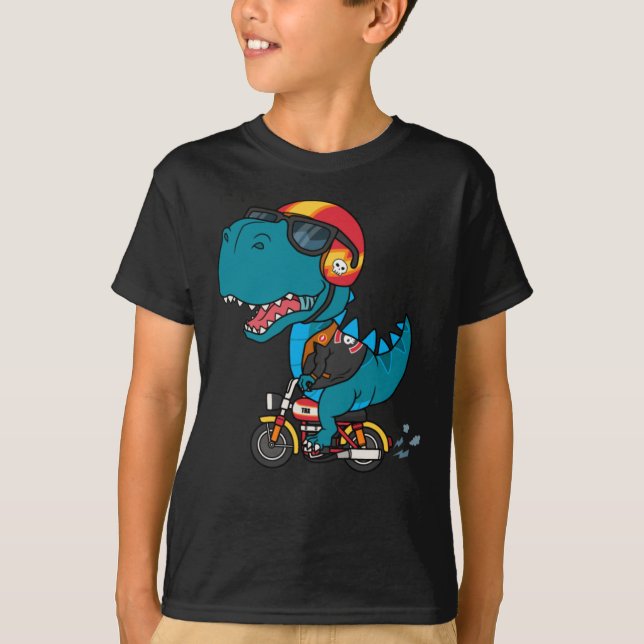 Camiseta dinossauro legal a andar de moto (Frente)