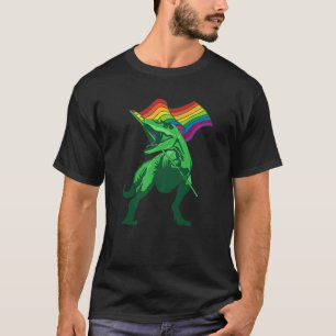 Camiseta Dinossauro legal com bandeira LGBT Funny Dino Rain