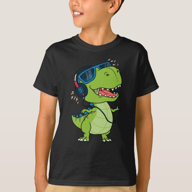 Camiseta dinossauro legal ouvindo música (Frente)