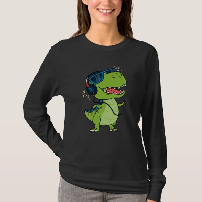 Camiseta dinossauro legal ouvindo música (Frente)