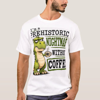 Camiseta Dinossauro Mal-Humorado Precisa de Café Pesadelo P