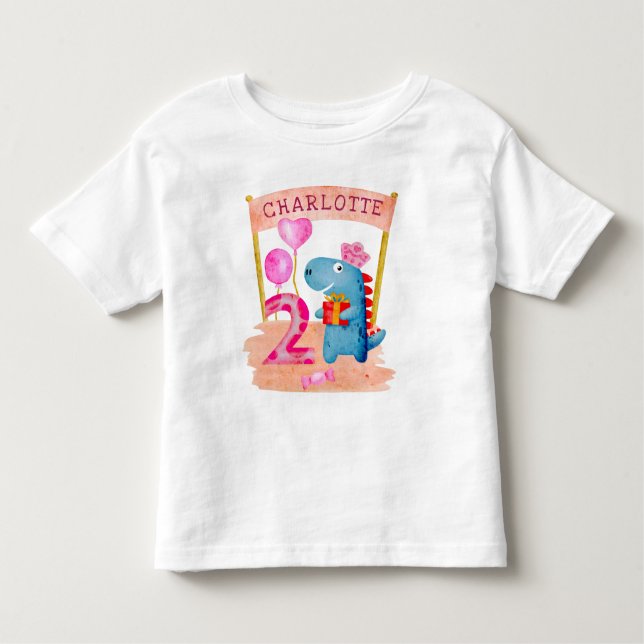 Camiseta Dinossauro Menino Bonito Personalizado, 2 Anos Ani (Frente)