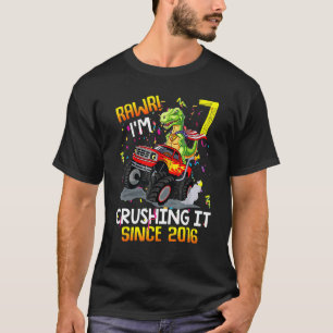 Camiseta Dinossauro, Monstro de Aniversário, Rawr, sou 7 Cr