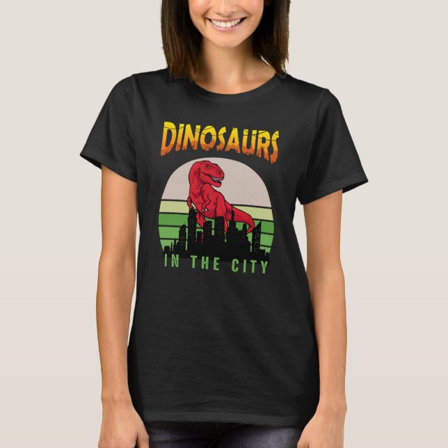 Camiseta Dinossauro na Cidade | Design de Dinossauro (Frente)