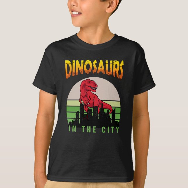 Camiseta Dinossauro na Cidade | Design de Dinossauro (Frente)