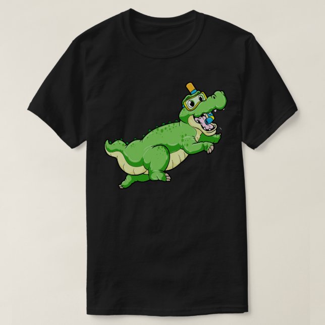 Camiseta Dinossauro Nadando com óculos de mergulho (Frente do Design)