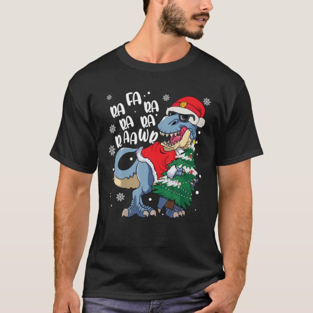 Camiseta Dinossauro Natal Fa Ra Ra Rawr T Rex Papais noeis  (Frente)