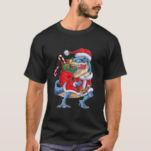 Camiseta Dinossauro Natal Papai Noel T Rex Boys Funn