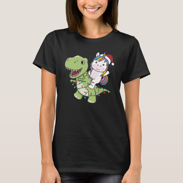 Camiseta Dinossauro Natal Unicórnio Winter T-Rex Dino (Frente)