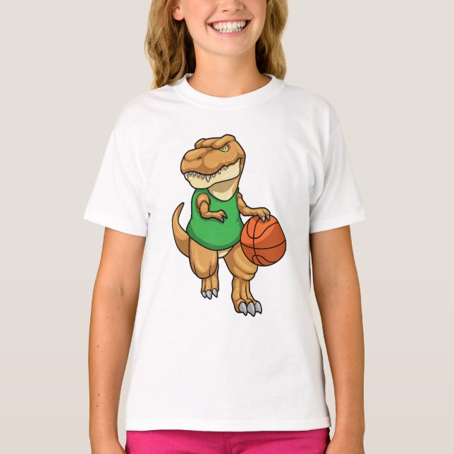Camiseta Dinossauro no Esporte com Basquete (Frente)