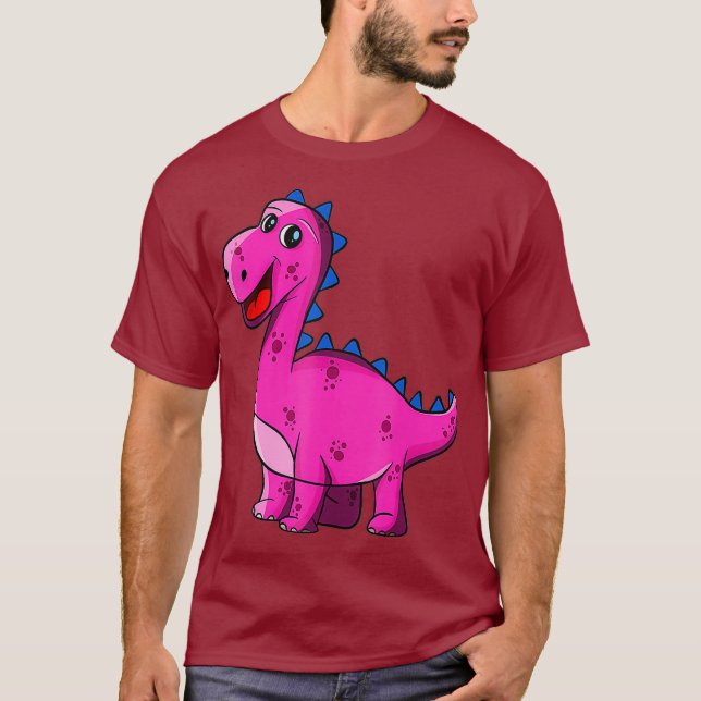 Camiseta Dinossauro Oferece Dinossauros Rosa para Meninas D (Frente)