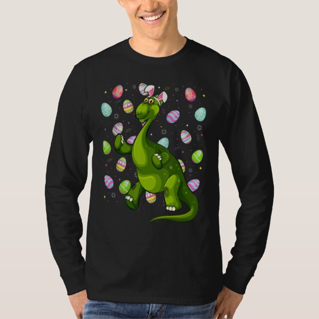 Camiseta Dinossauro Páscoa Ovo Funny Brontosaurus Páscoa Su (Frente)