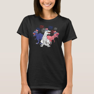 Camiseta Dinossauro Patriótico Azul Branco Vermelho Rex 4 D