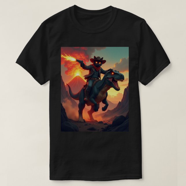Camiseta Dinossauro Piloto De Gato De Cowboy Epic | Fantasy (Frente do Design)