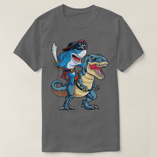 Camiseta Dinossauro pirata de tubarão do Halloween t re ske (Frente do Design)