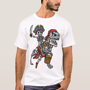 Camiseta Dinossauro Pirata Esqueleto de Halloween