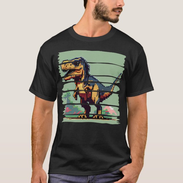 Camiseta Dinossauro Pixelado de 8 bits (Frente)