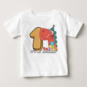 Camiseta Dinossauro primeiro aniversario do Bebê