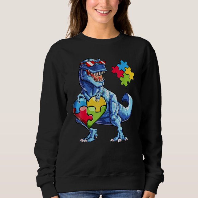Camiseta Dinossauro Quebra-cabeça Piece Autismo Meninos Sen (Frente)