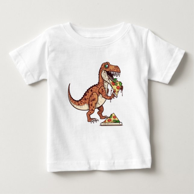 Camiseta Dinossauro raptor comendo pizza, presente de anive (Frente)