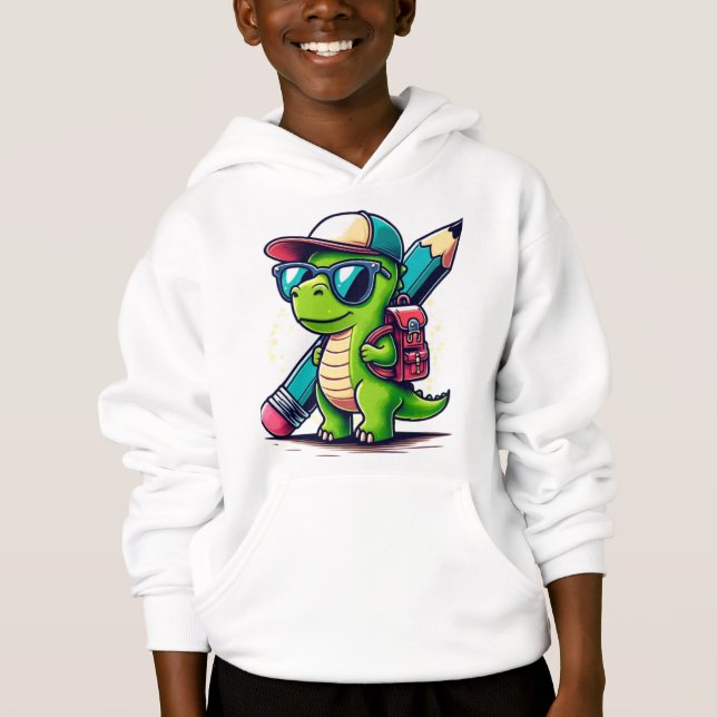 Camiseta Dinossauro Repleto com Lápis e Mochila (Frente)