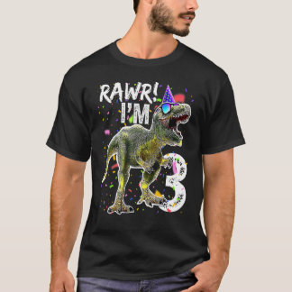 Camiseta Dinossauro Rex aniversário de 3 anos de 3 Anos