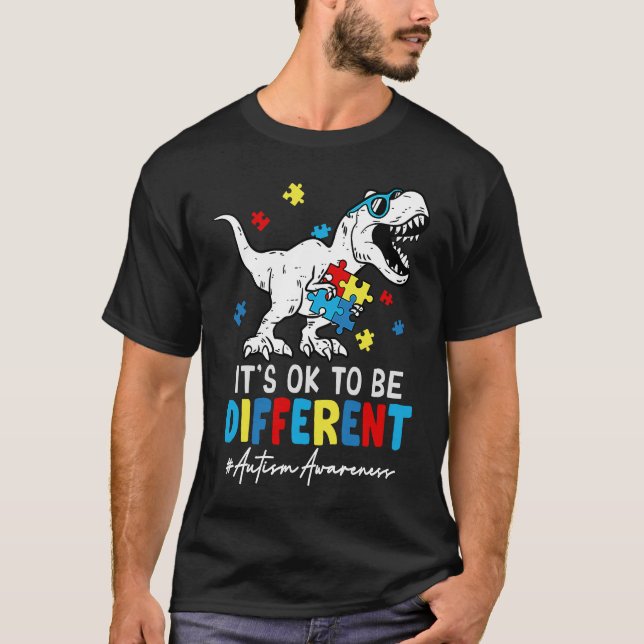 Camiseta Dinossauro Rex Diferente Autismo Sensibilização Mê (Frente)