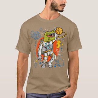 Camiseta dinossauro rex jogando basquete