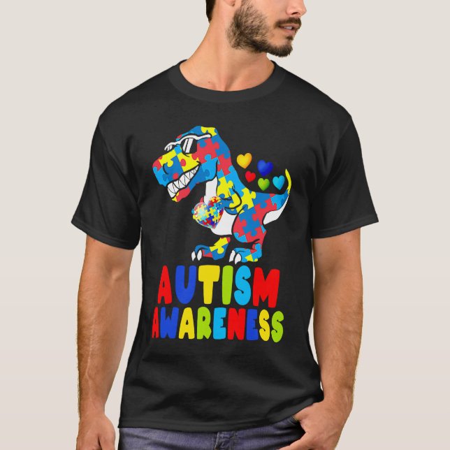 Camiseta Dinossauro Rex Peças do Quebra-Cabeça do Coração d (Frente)