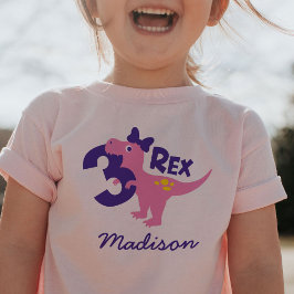 Camiseta Dinossauro Rosa aniversário de 3 anos com Arco