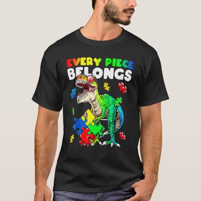 Camiseta Dinossauro Segurando Quebra-cabeça Autismo A Consc (Frente)