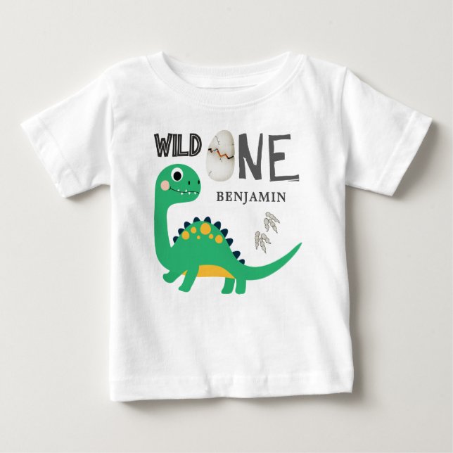 Camiseta Dinossauro SELVAGEM Personalizado Primeiro Anivers (Frente)