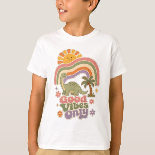 Camiseta Dinossauro Somente Boas Vibrações   Retro Boho Din