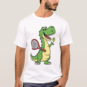 Camiseta Dinossauro Sorrindo Jogando Design de Cartoon Têni