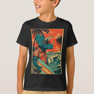Camiseta Dinossauro Surfista Retro Havaí Verão Triceratops 