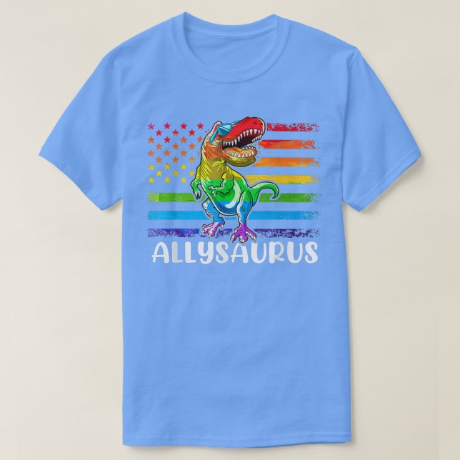 Camiseta Dinossauro T Re Lgbt Orgulho gay Flag Allysaurus A (Frente do Design)