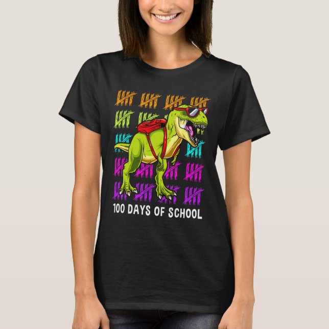 Camiseta Dinossauro T Rex 100 Dias de Dinossauro Escolar T  (Frente)