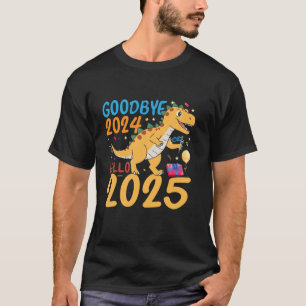 Camiseta Dinossauro T Rex Adeus 2024 Olá 2025 Feliz Nova Y